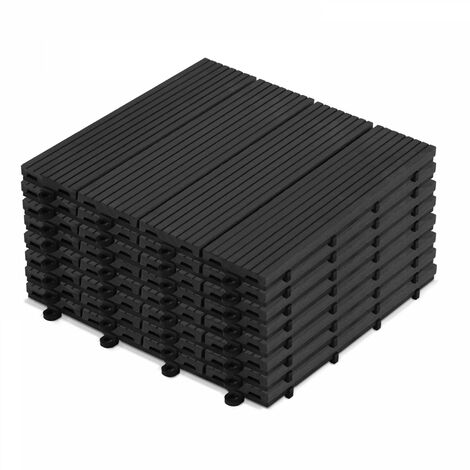 Oviala – Lot de 8 dalles clipsables en bois composite gris anthracite – Dimensions 30x30cm – Support PVC pour évacuation eau – Installation rapide