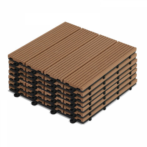 Oviala – Lot de 8 dalles clipsables en bois composite marron clair – Dimensions 30x30 cm – Hauteur 2,5 cm – Support PVC pour drainage efficace