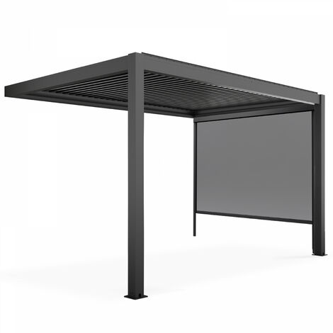 Oviala – Pergola bioclimatique adossée 3x4m – 32 lames orientables en aluminium – Store 2,66 x 2,34 m – Surface 12m² pour espace réduit
