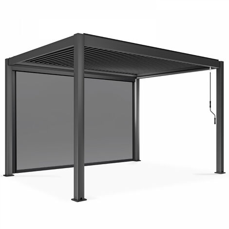 Oviala – Pergola bioclimatique autoportée 3x4m – Lames orientables en aluminium – 4 gouttières pour évacuation des eaux pluviales – Store 3,73 x 2,34m