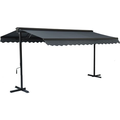 Oviala – Store banne double pente 3 x 4 m – Coffre en aluminium gris anthracite – Surface d'ombrage 12 m² – Structure anti-corrosion