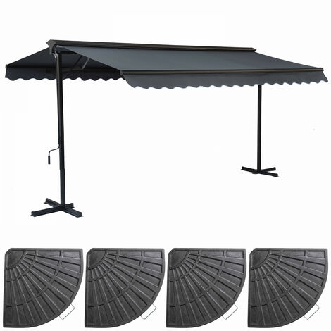 Oviala – Store banne double pente 4m x 3m – 12 m² d'ombrage – Coffre de rangement – Structure aluminium et acier – Dalles lestées en PEHD