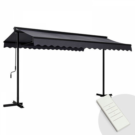 Oviala – Store mobile électrique double pente 4m x 3m – Coffre intégré – Télécommande – Enrouleurs motorisés – Toile polyester déperlant