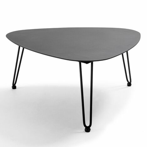 Oviala – Table basse de jardin triangulaire en aluminium noir – Design compact avec pieds en acier – Traitement anti-corrosion – Dimensions 76x74x37cm