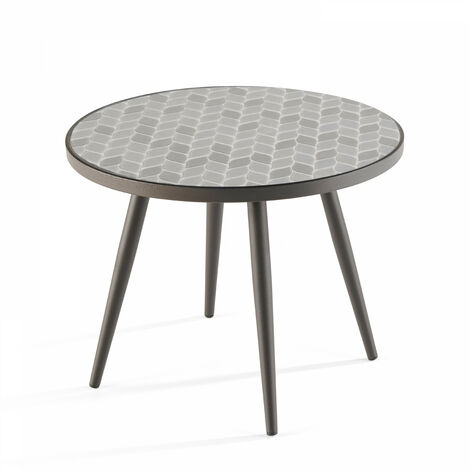 Oviala – Table basse ronde fixe en acier noir avec plateau céramique Mosaic – Diamètre 45 cm – Hauteur 35 cm – Peinture anti U.V.