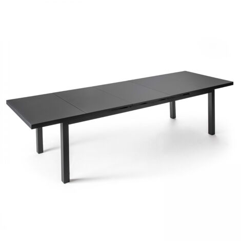 Oviala – Table de jardin extensible en aluminium gris 10 places – Résistante aux intempéries – Plateau en verre sécurit – Longueur 256/320 cm