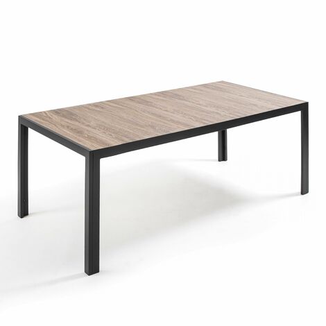 Oviala – Table de jardin rectangulaire 10 places en aluminium et céramique imitation bois – Résistante aux moisissures – Entretien facile