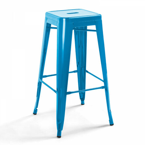 Oviala – Tabouret de bar en métal époxy bleu – Hauteur 76 cm – Résistant aux intempéries – Empilable et entretien rapide