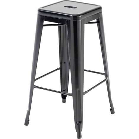 Oviala – Tabouret de bar en métal noir mat – Acier époxy – Hauteur 76 cm – Antidérapants – Empilable pour gain de place