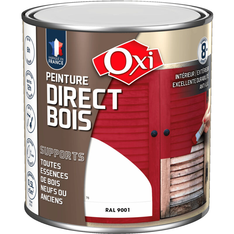 OXI - Peinture satinée spéciale microporeuse pour bois neufs ou anciens peinture direct bois Vert Jardin (ral 6002) 0.5 litre