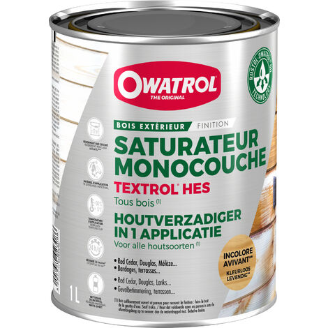 Owatrol – Saturateur monocouche TEXTROL® HES incolore 1L – Protection anti-UV – Fini satiné-mat pour bois tendre extérieur – Application facile
