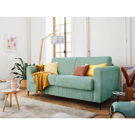 Owen - 3-sitzer sofa schlaffunktion - tägliches schlafen - 12 cm matratze - aus cordstoff - blau