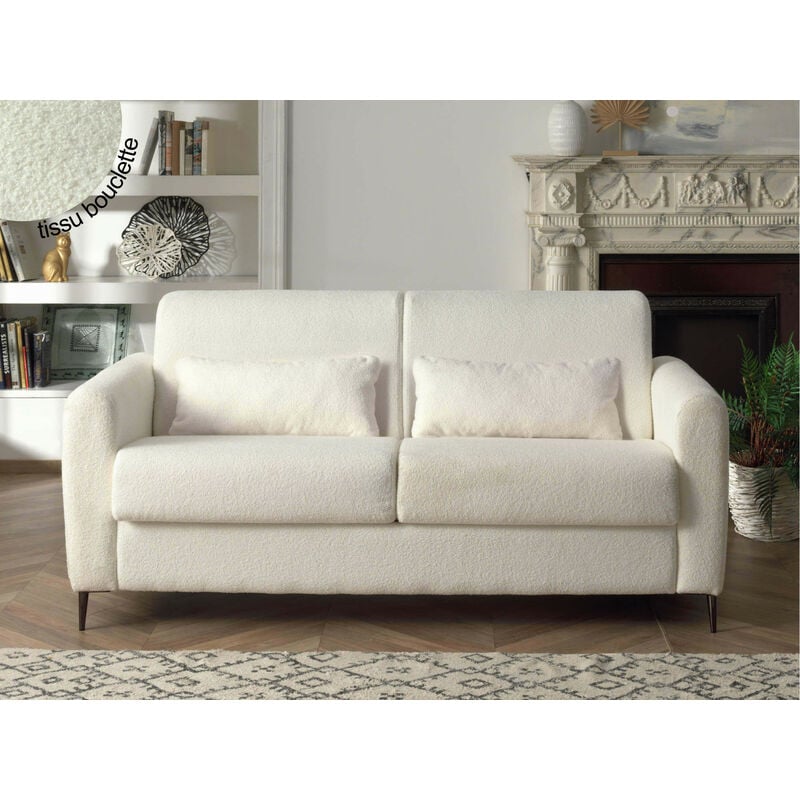 Lisa Design - Owen - canapé 3 places convertible - couchage quotidien - matelas 12 cm - en tissu bouclette - beige