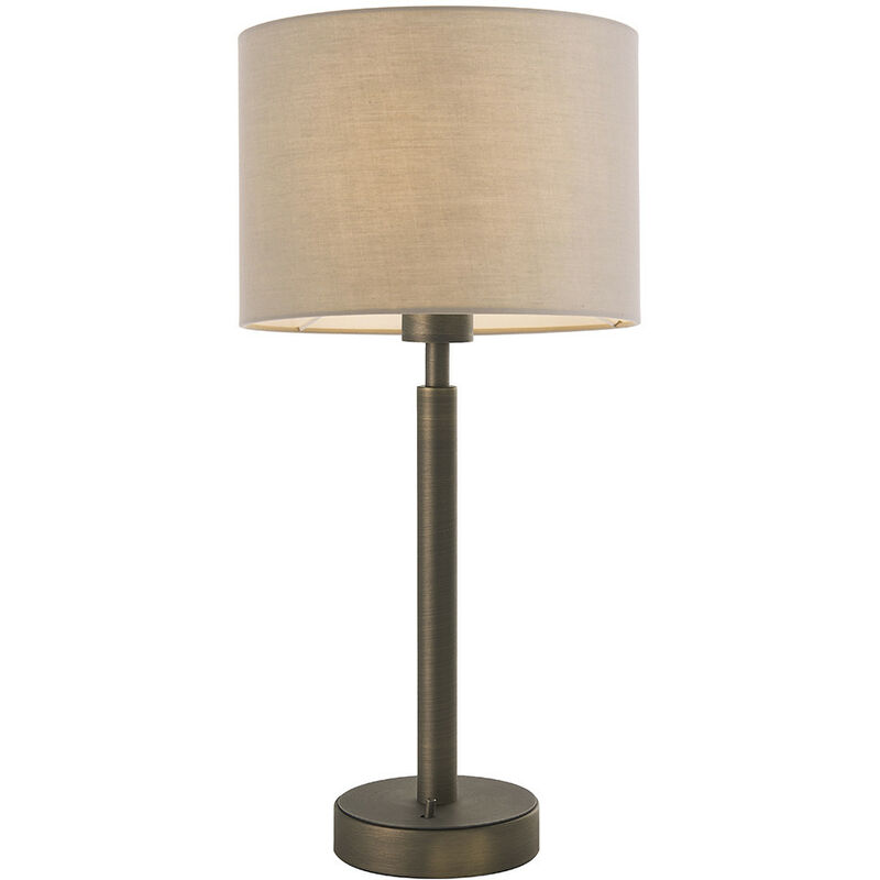 Table Lamp Antique Bronze Plate, Taupe Fabric Shade With Usb Socket