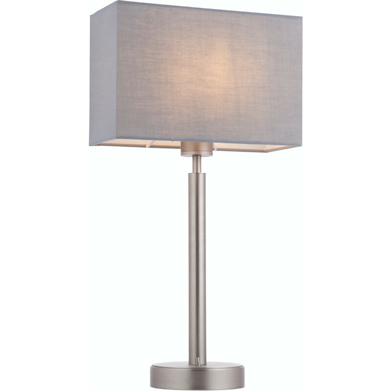 

Owen rectangular de acero lámpara de mesa, placa de níquel mate y tela gris