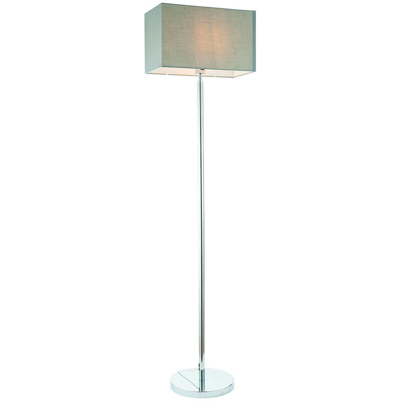 Floor Lamp Chrome Plate, Grey Fabric Rectangular Shade With Usb Socket