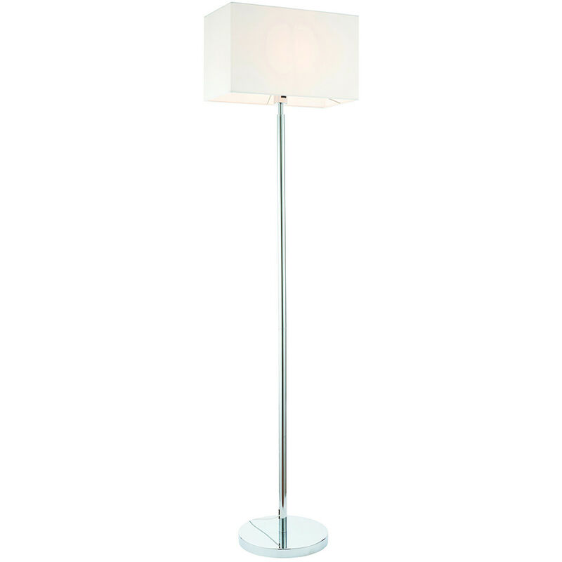 Floor Lamp Chrome Plate, Vintage White Fabric Rectangular Shade With Usb Socket