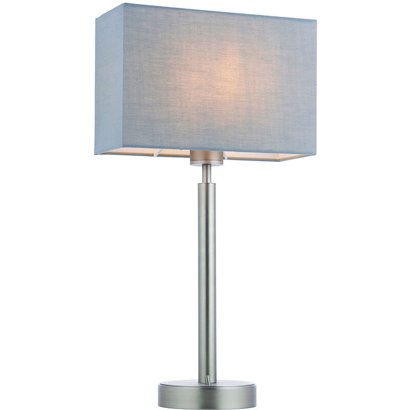 Table Lamp Matt Nickel Plate, Grey Fabric Rectangular Shade With Usb Socket