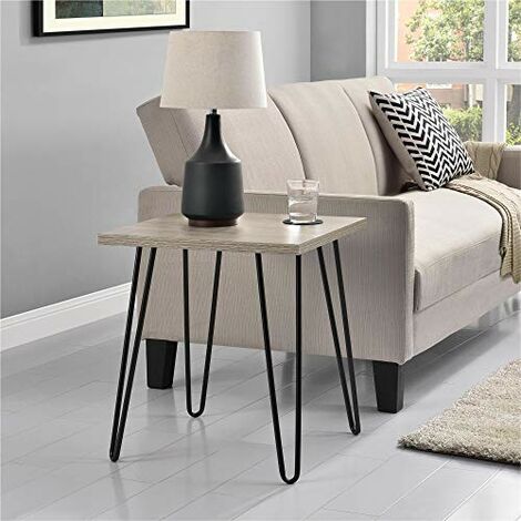 main image of "Owen Rustic Oak End Table With Black Hair Pin Legs"