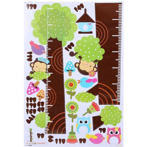 Owl Arbre Mural Sticker Mesure Enfant Décor Adhésif Amovible Croissance