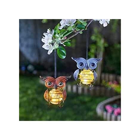 Owl Light Solar Powered Garden Ornaments Outdoor Hanging 1 x Garden Light with 4 Copper LED Lights Firefly Effect Hanging Garden Gifts Solar Light Indoor Outdoor Party Tree D�cor