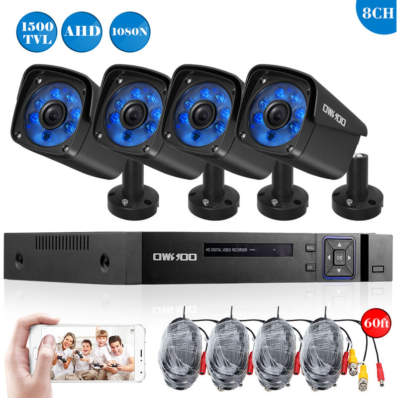 

8CH Canales Full AHD 1080N 1500TVL CCTV Vigilancia DVR Sistema de seguridad P2P Cloud Onvif Network Digital Video Recorder + 4 * 720P Camara Bullet