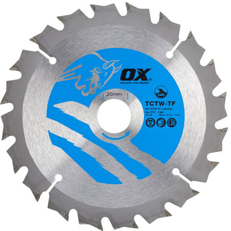 Ox 136mm Circular Saw Blade (Wood, Thin Kerf) 20B 20T OX-TCTW-TF-1362020