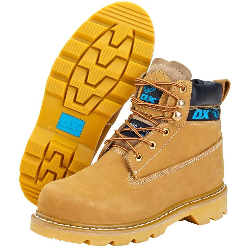 OX NUBUCK Safety Work Boots with Steel Toecap & Midsole Tan Honey - Size 8