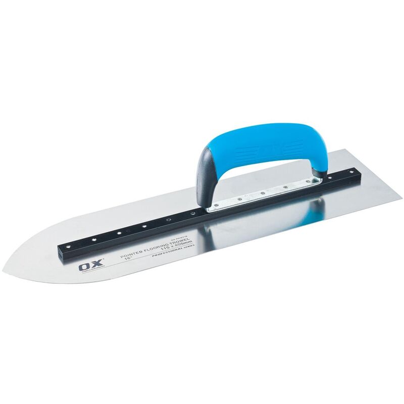 OX Pro Heavy Duty Pointed Flooring Trowel Stainless Steel Blade with Duragrip Handle - 400mm