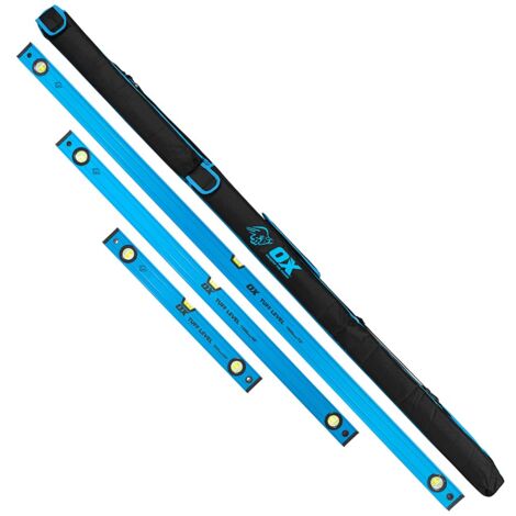 OX Pro Tuff Box Beam 4 Piece Level Pack 6ft 4ft 2ft + 6ft Ox Spirit Level Bag