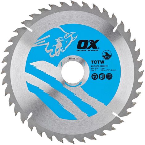 main image of "OX TCT Wood Cutting Circular Saw Blade - 190mm x 20mm x 28T"
