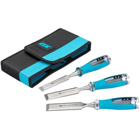 Ox Tools 3 Piece Woodworking Chisel Set 13mm 19mm 25mm Striking Cap OX-P371203