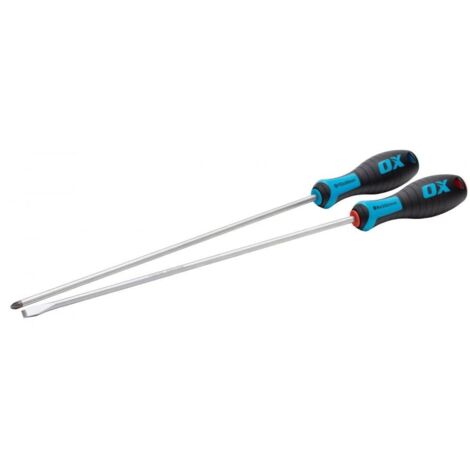 OX Tools Pro 2 Piece Long Screwdriver Set 300mm Length Pozi Slotted OX-P363302