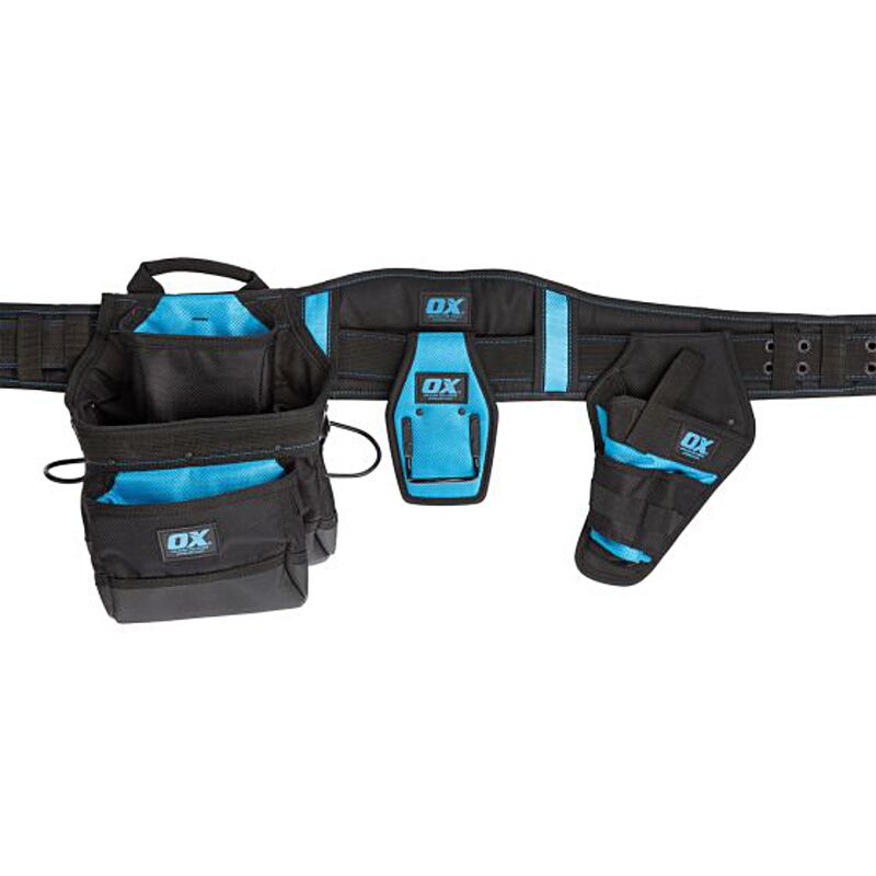 Ox Pro Dynamic Nylon Complete Tool Belt with Large Multi-Purpose Tool Pouch, Drill Pouch and Hammer Holder (1 Pack)