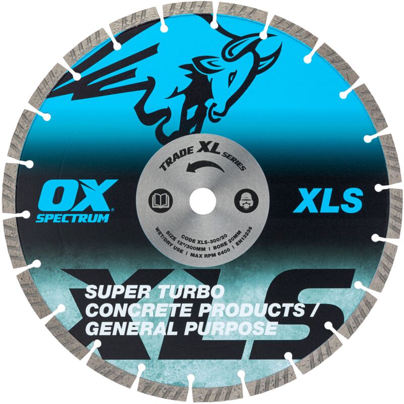 Ox Trade xl Super Turbo 10mm Segmented Concrete Diamond Blade - 300mm (20mm Bore) (1 Pack)