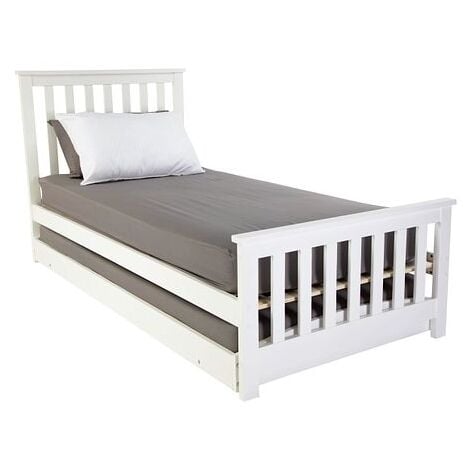 Oxford 3FT Wooden Bed Frame with Pullout Trundle Guest Bed (Frame Only) - White