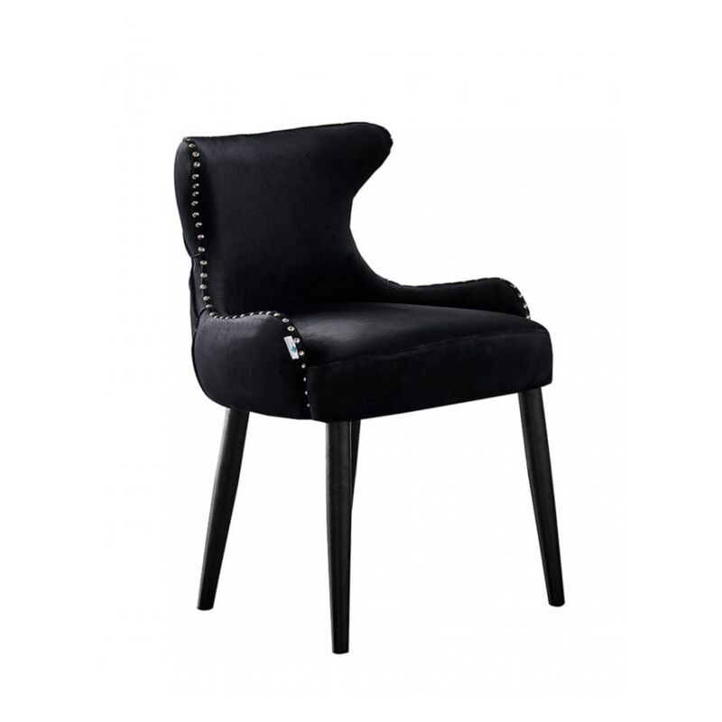 Life interiors - oxford chaise capitonnee velours noir style <strong>contemporain</strong> pieds en bois salle a manger, cuisine ou coiffeuse