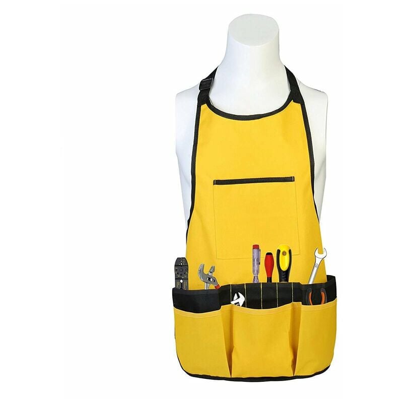 Oxford Cloth Garden Apron Multifunction Tool Pockets Waterproof Apron for Men Women Yellow