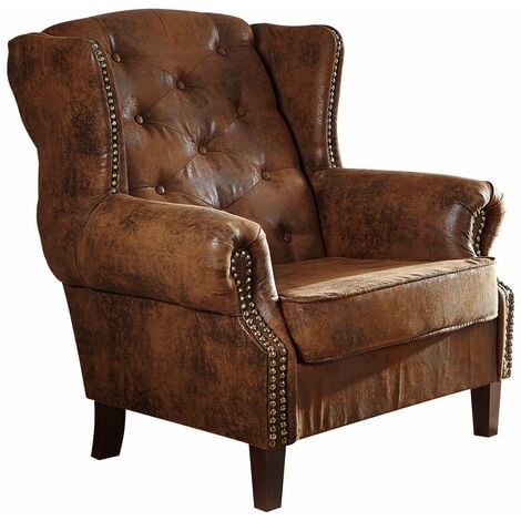 MASSIVMOEBEL24 OXFORD Poltrona Chesterfield - stoffa / marrone - stile Coloniale 102x93x102