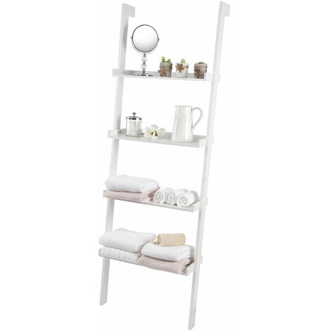 Oxford Wide Wooden 4 Tier Ladder Shelf // Leaning Bookcase // White - White