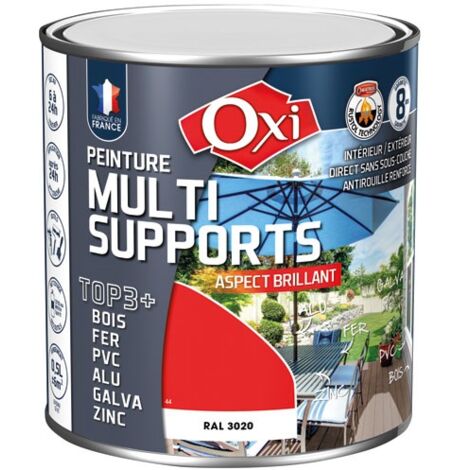 OXI - Peinture TOP 3 bois fer pvc brillant 500ml rouge vif ral3020