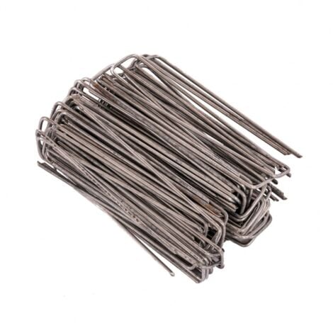 Oypla 100x Galvanised Steel Weed Membrane Pins Ground Stakes Garden Pegs Anchors - 6 inch (150mm)
