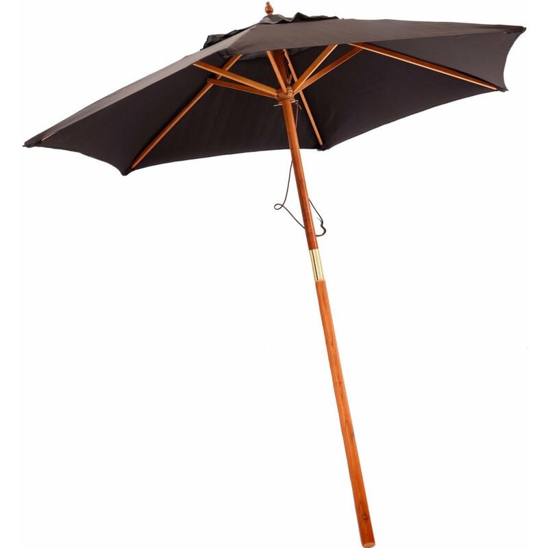2.1m Wooden Black Garden Parasol Outdoor Patio Umbrella Canopy - Oypla