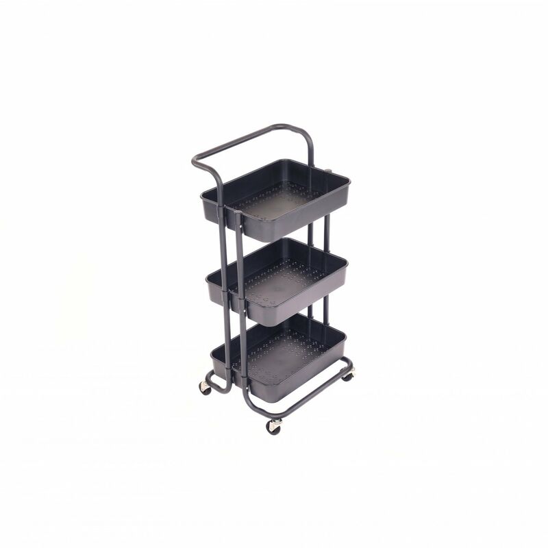 Oypla - 3 Tier Black Household Kitchen Bathroom Storage Trolley Cart Shelf