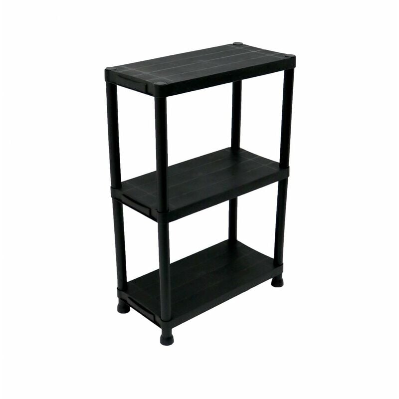 3 Tier Black Plastic Heavy Duty Shelving Racking Storage Unit - Oypla