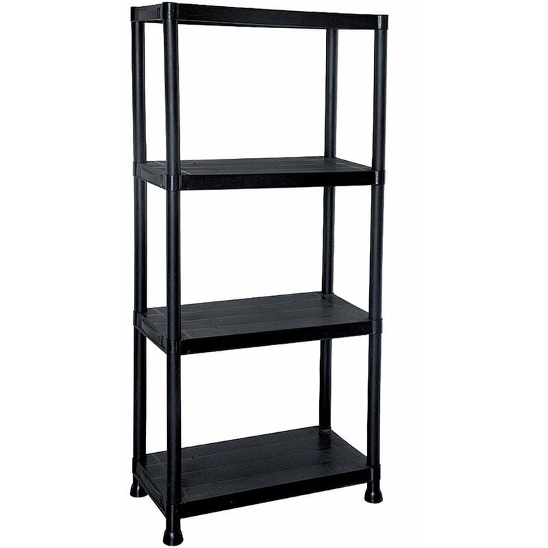 4 Tier Black Plastic Heavy Duty Shelving Racking Storage Unit - Oypla