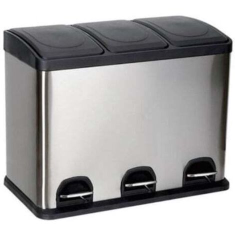 Oypla 45L Stainless Steel Triple Compartment Recycling Pedal Kitchen Waste Bin