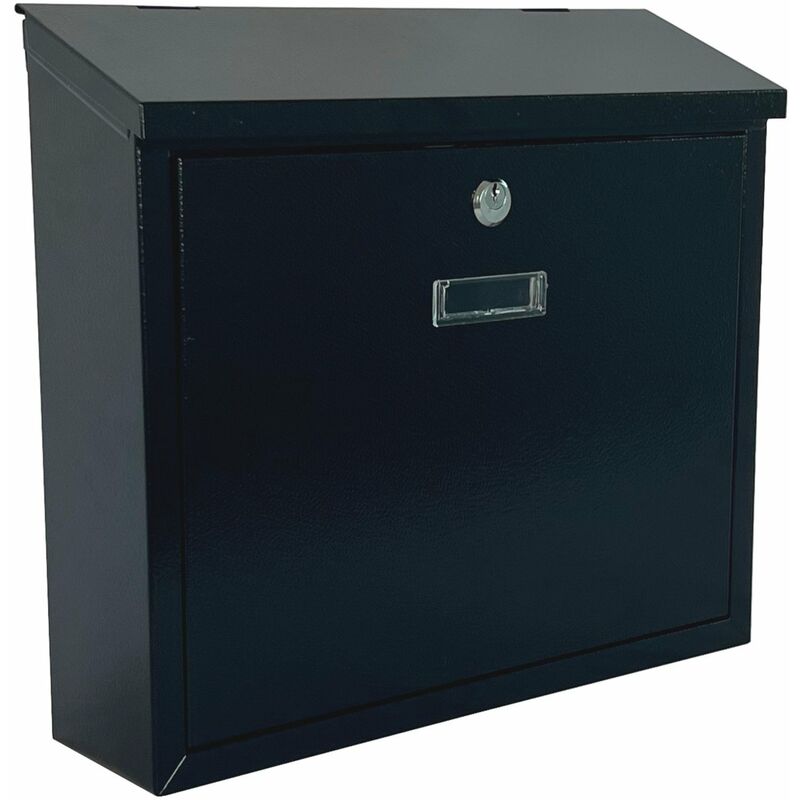 Oypla - Black Wall Mounted Lockable Waterproof House Mailbox Postbox