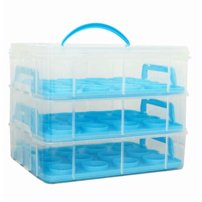 Blue 3 Tier 36 Cupcake Plastic Carrier Holder Storage Container - Oypla