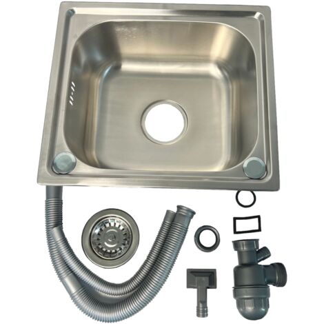 Oypla Brushed Stainless Steel Top Mount Kitchen Bowl Sink - Includes Full Plumbing Kit